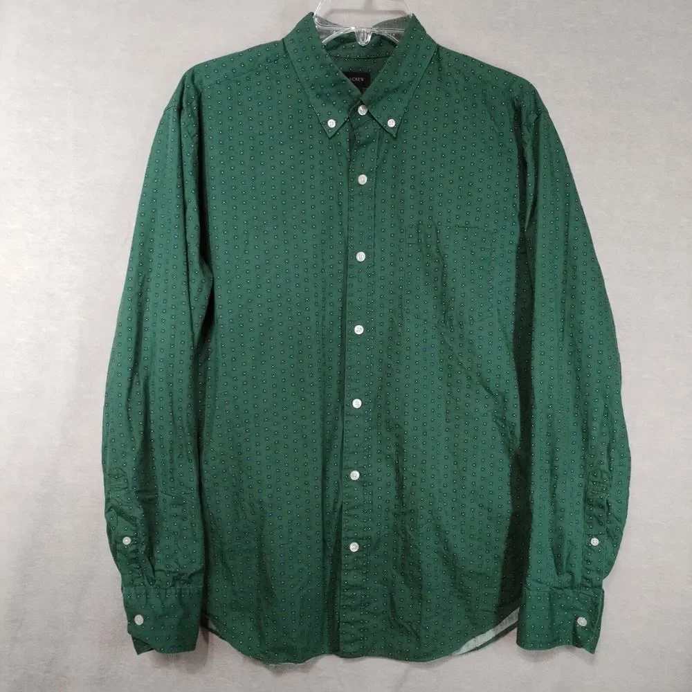 J Crew‎ Men's Large Shirt Green Mini Floral Long Sleeve Casual Button Down Geo