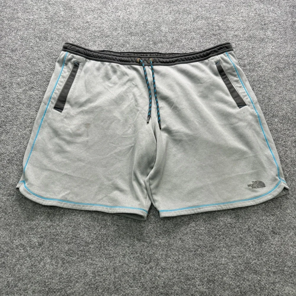 The North Face Shorts Mens XXL Gray Blue Fleece‎ Lined Zipper Pockets Athletic