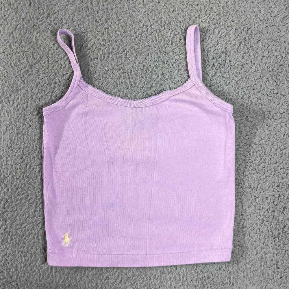 Ralph‎ Lauren Camisole Girls Medium Purple Cotton Ribbed Logo Tank Top VTG NWT