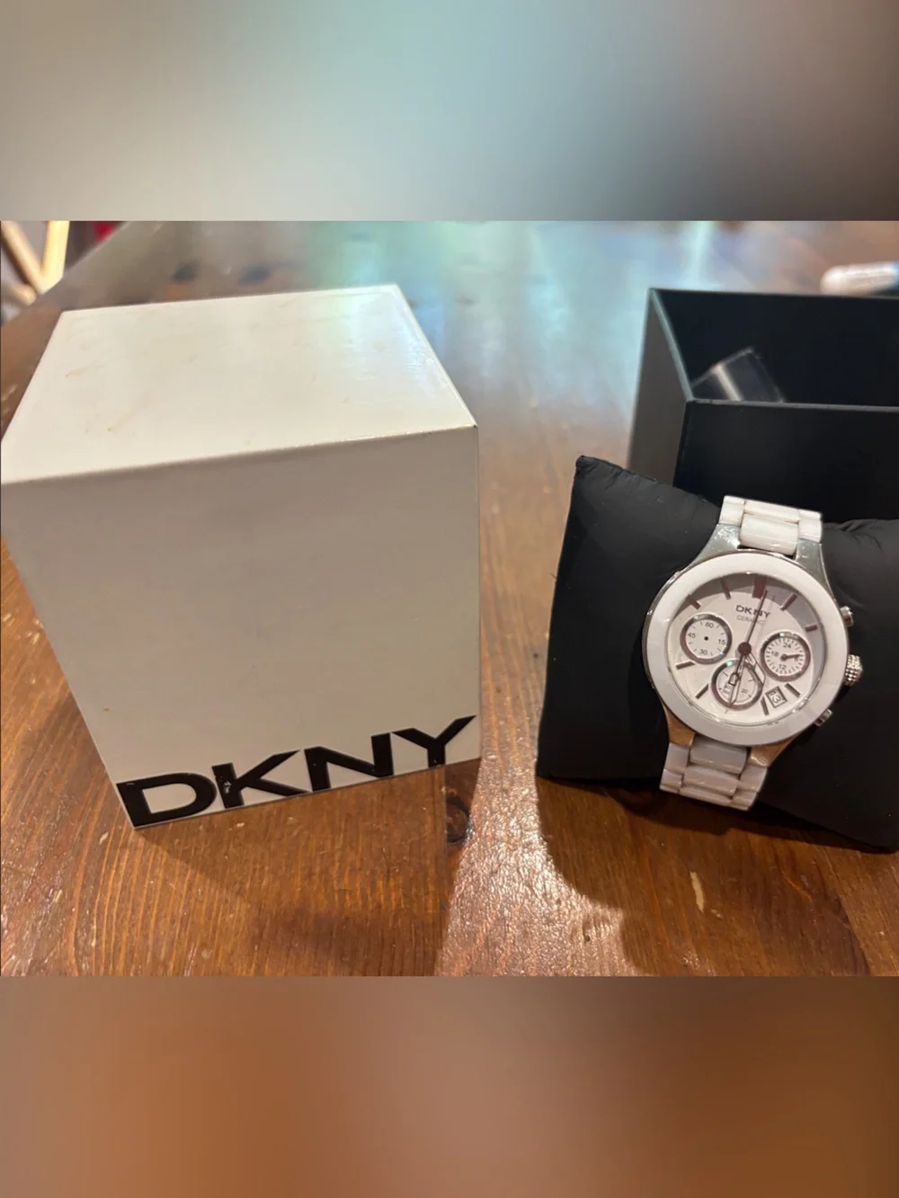 DKNY White Ceramic women’s Chronograph Watch with Silver Accents