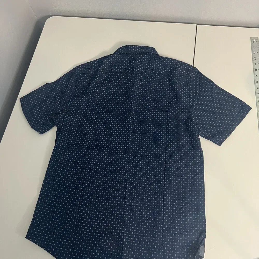 Banana Republic Shirt Men's M Navy Geometric Short Sleeve Slim Fit Button Down