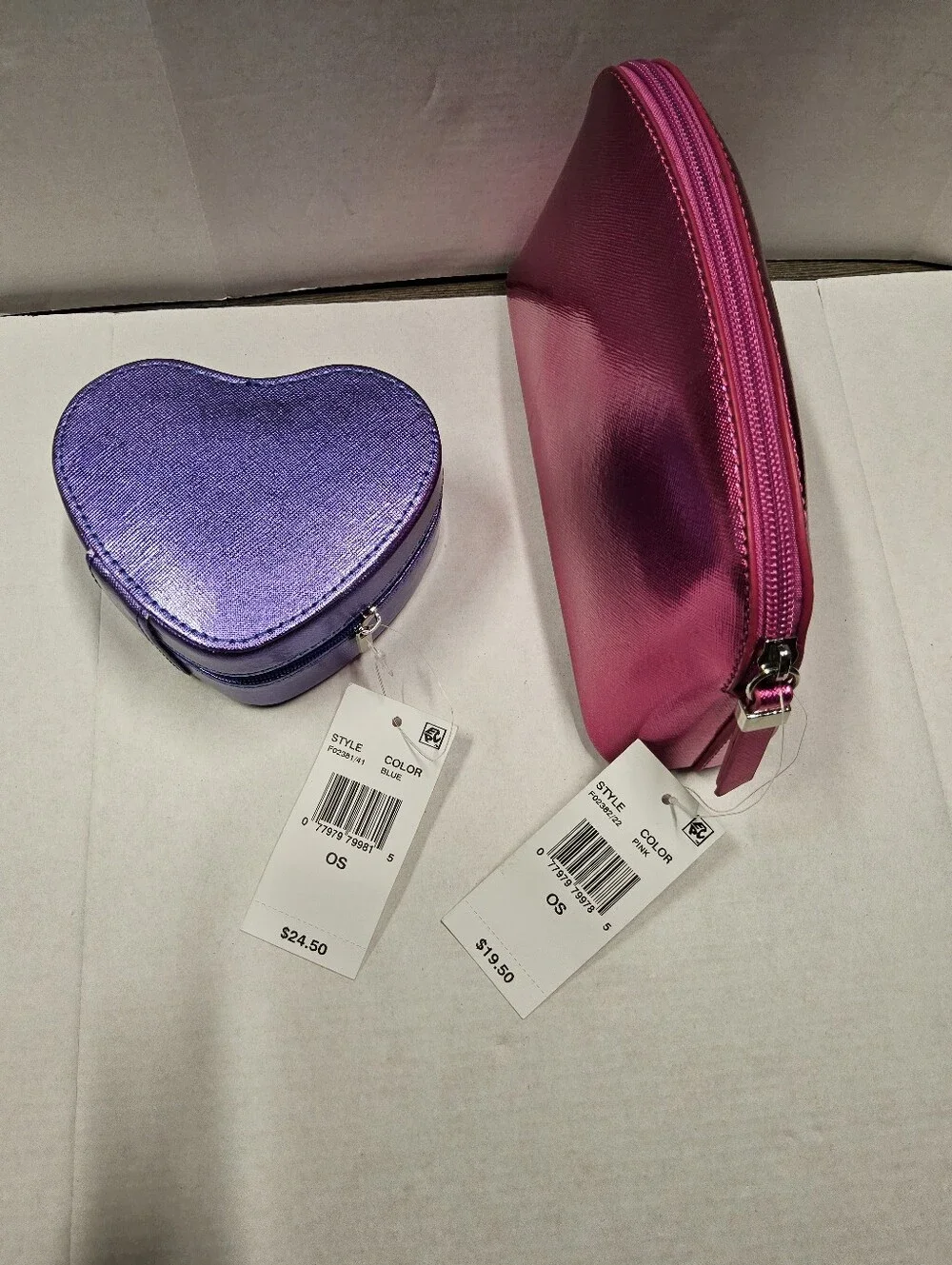 NWT Pink Metallic Zip Pouch and purple zip jewelry case