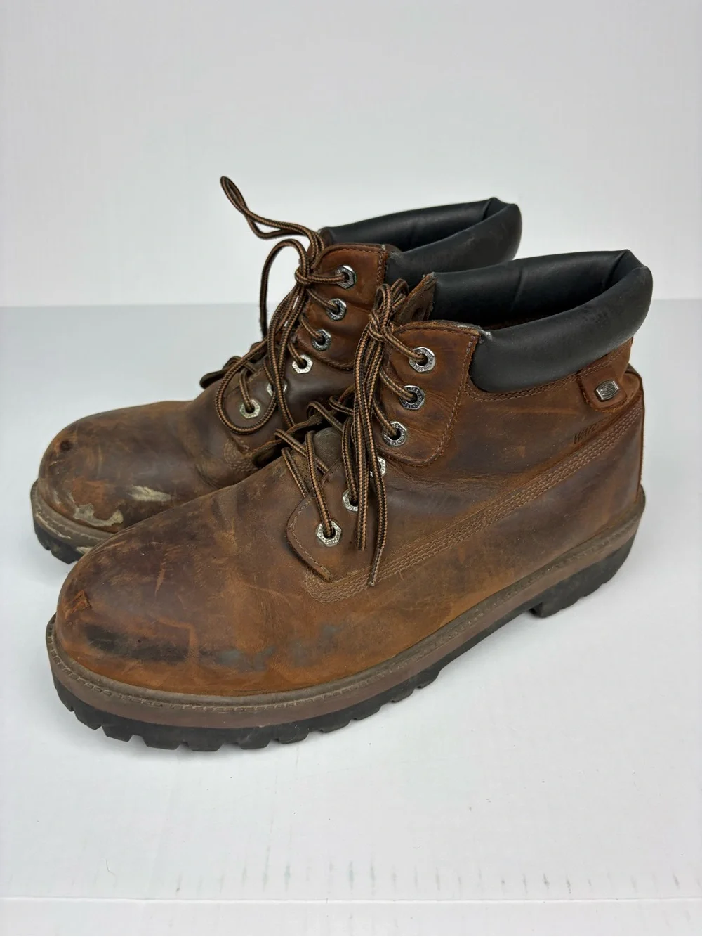 Skechers Men Size 12 Boots Brown Leather Sergeants Verdict Waterproof Work Laces