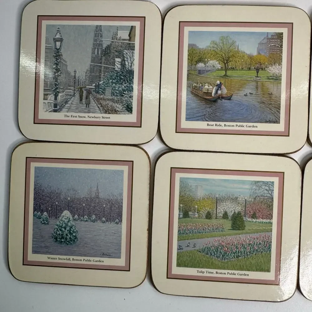 Vintage Pimpernel Scenic Boston Coasters  Made In England Set Of 6 MCM  Cork