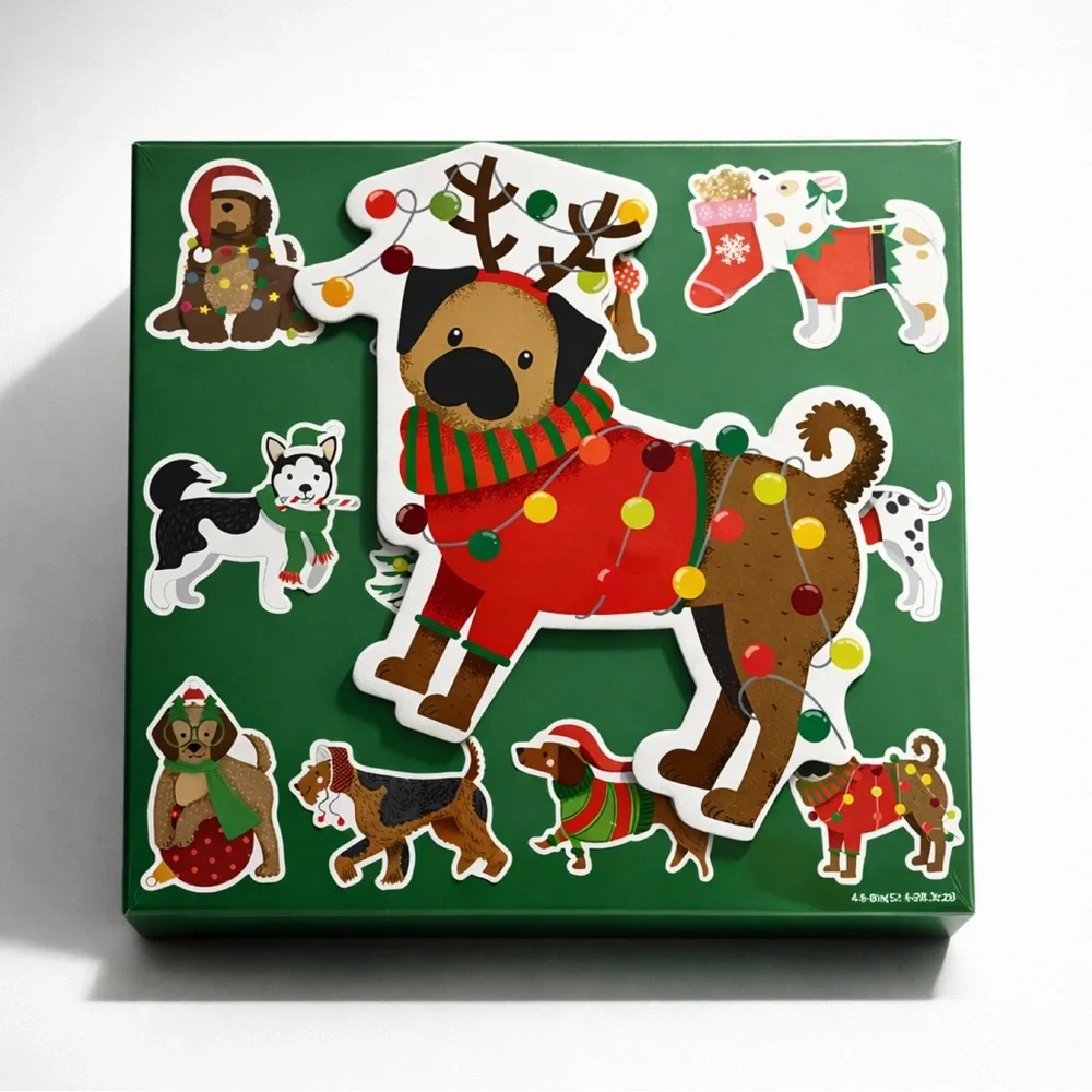 Festive Dog puzzles 12 Sets - Green and Red Christmas puzzles gifts