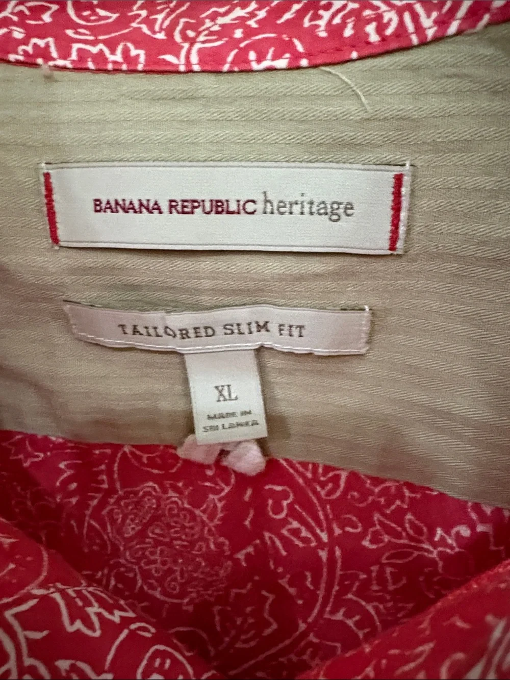 Men's Banana Republic Heritage Button Up Shirt XL Red & white tailored slim fit