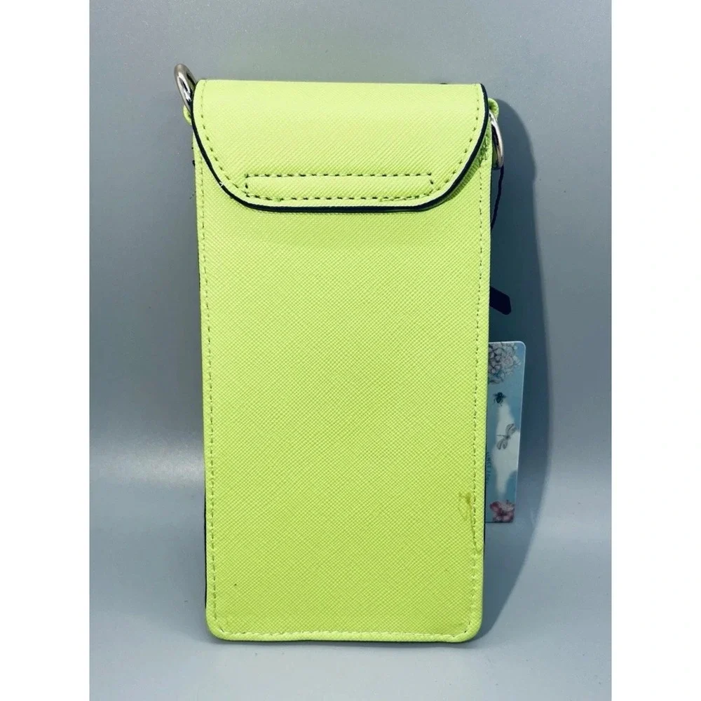 Brentano Neon Green Cat Face Cell Phone Crossbody Bag Vegan Leather‎ NIB