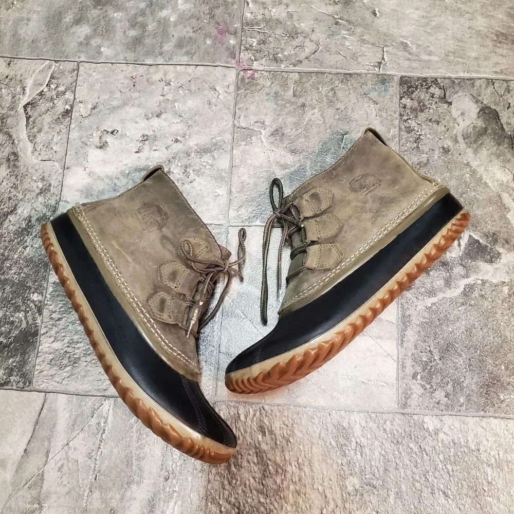 Sorel Out N About‎ Olive Army Green Rain Snow Duck Boots Waterproof Gorpcore 8.5