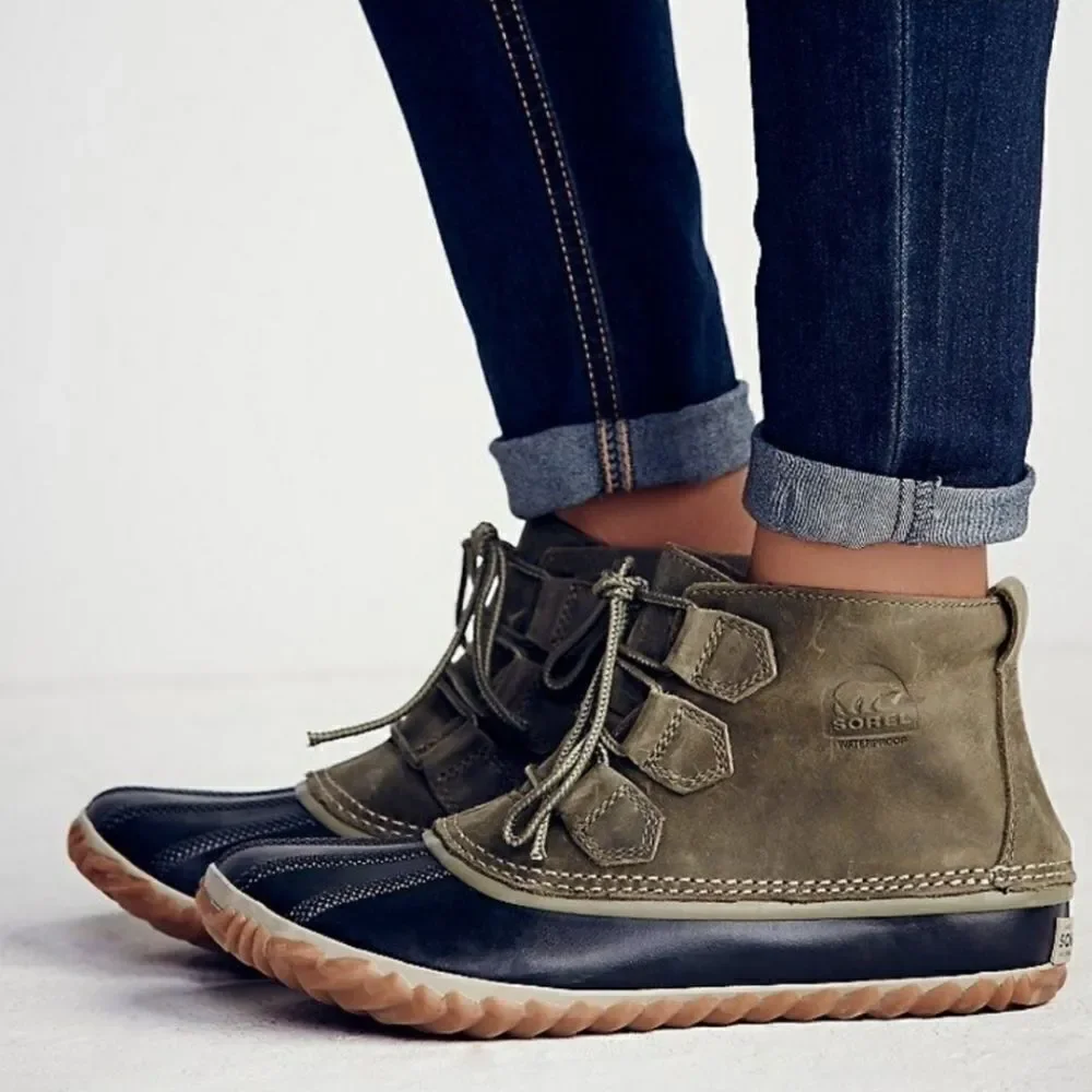 Sorel Out N About‎ Olive Army Green Rain Snow Duck Boots Waterproof Gorpcore 8.5