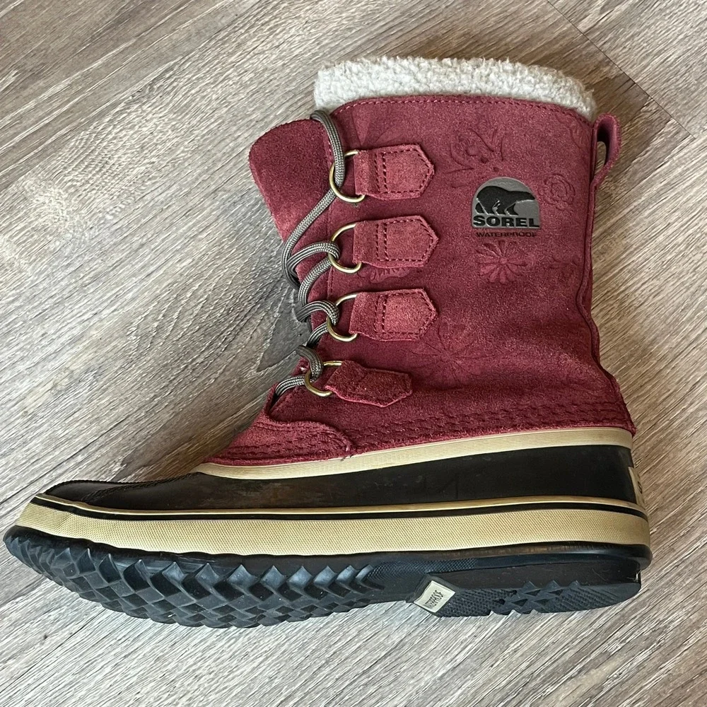 Sorel Winter Carnival PAC Boots Red Suede Leather Waterproof Womens 7 UK 5 EU 38