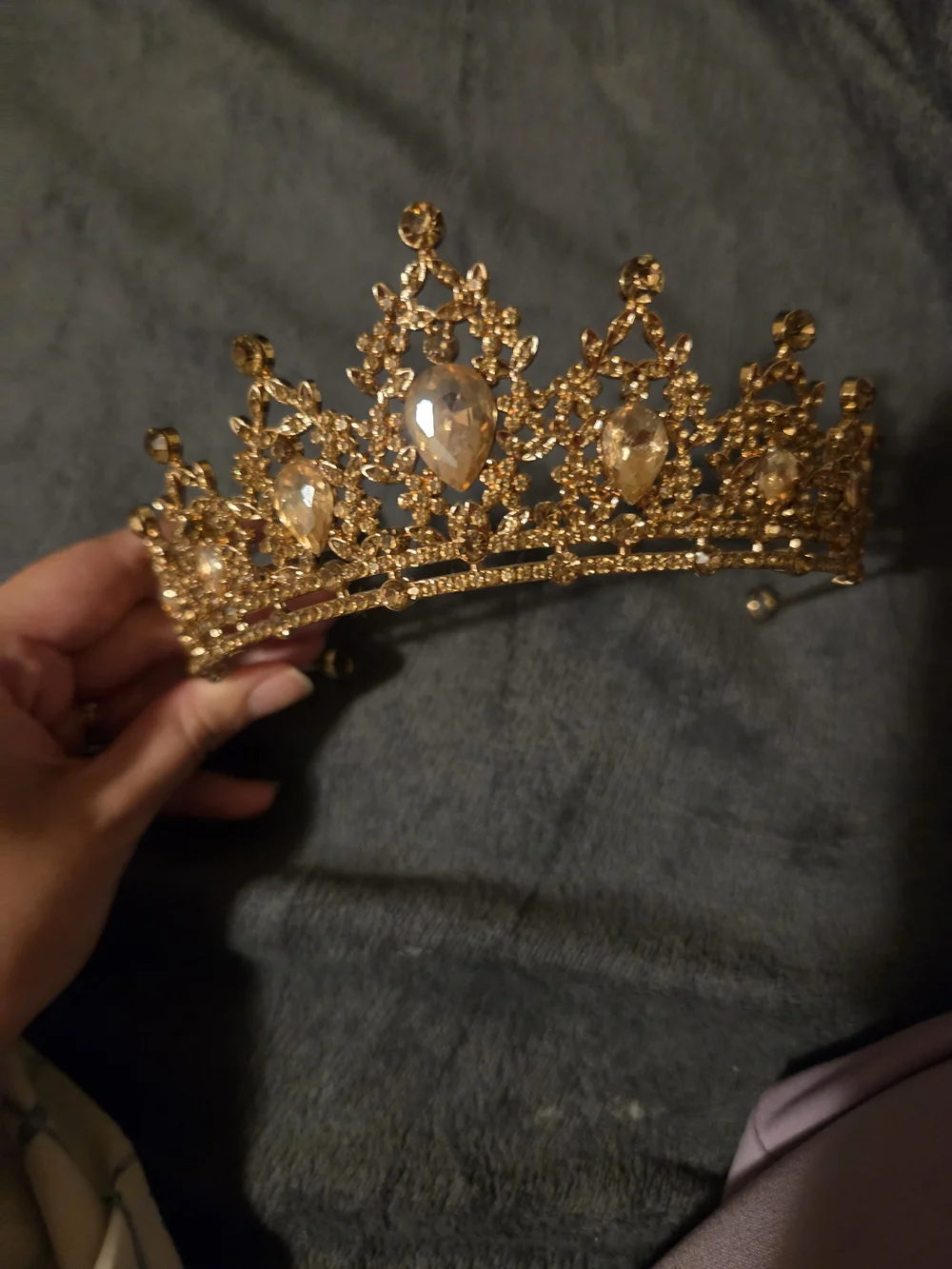 Gold Tone Crystal Embellished Tiara Crown - Elegant Women's Accessory