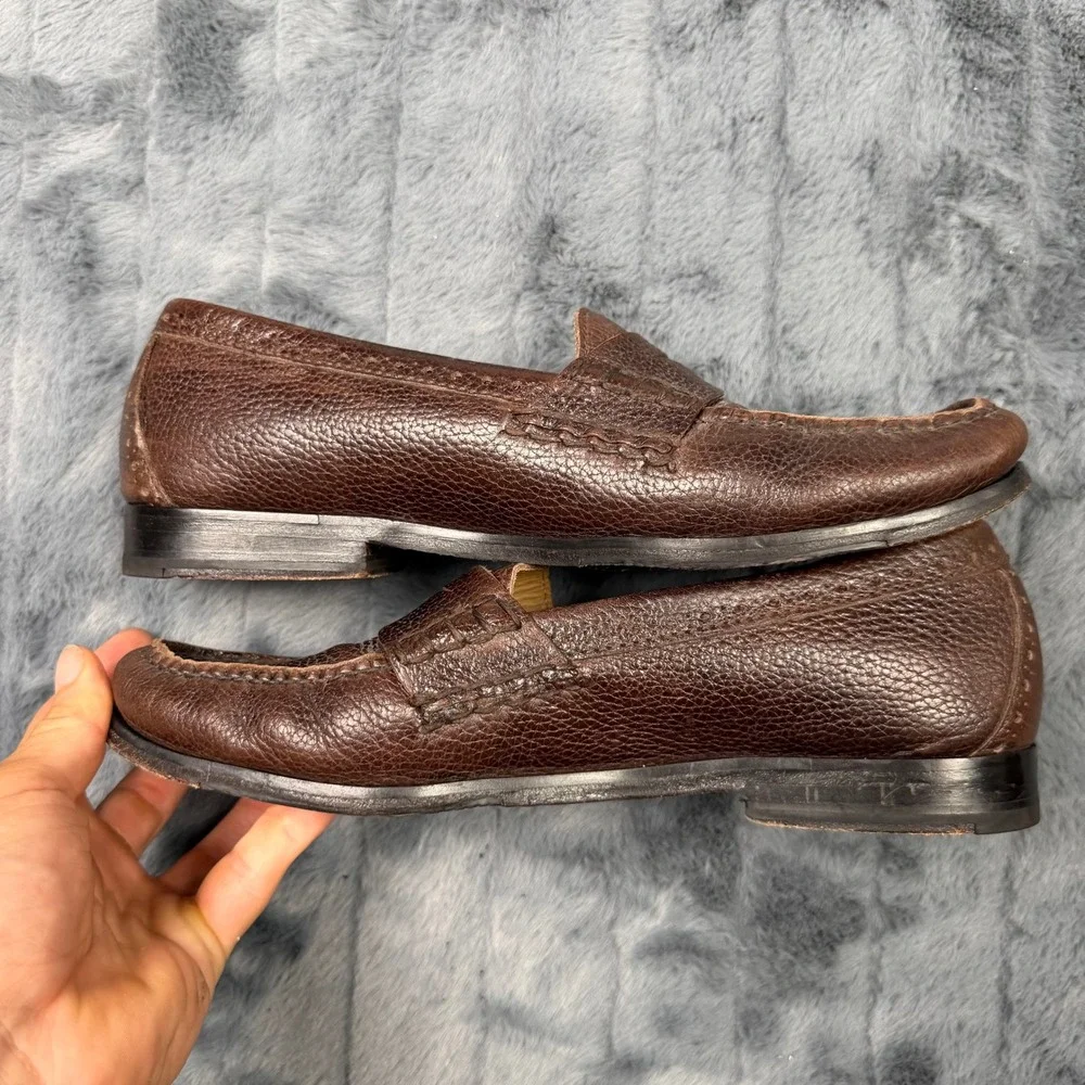 Cole Haan Pinch Grand OS Penny Loafers Mens 9 Brown Pebbled Leather 13487