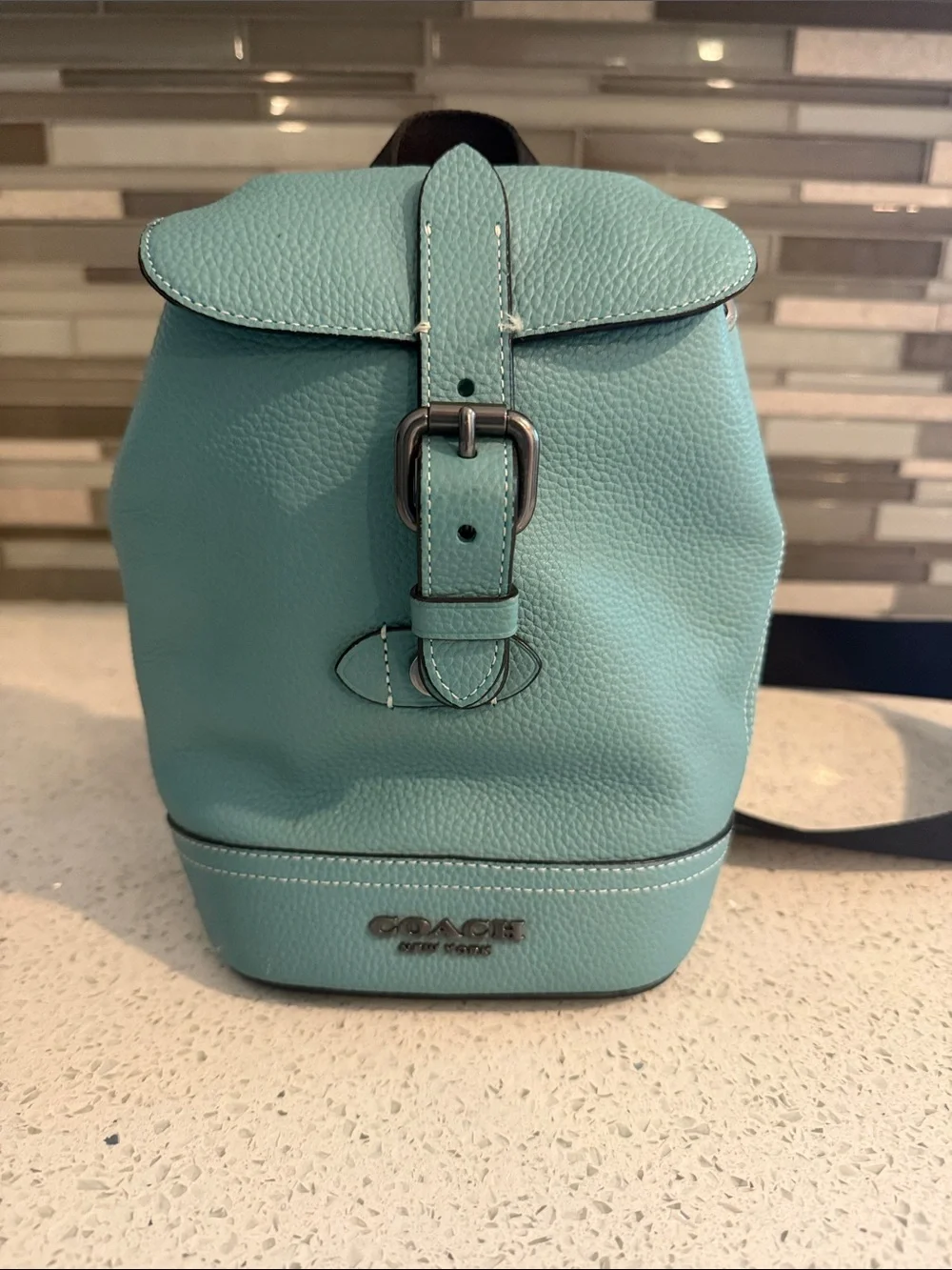 Coach Pebbled Leather Mini Backpack in Aqua Blue