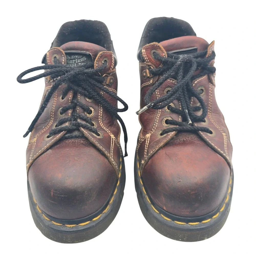 Dr. Martens 7A12 Steel Toe Work Shoes Mens 11 Brown Leather Low Top Boots Y2K