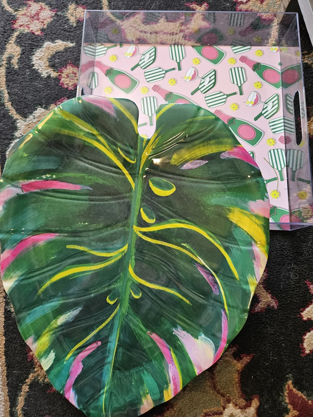 Hand-Painted Tropical Leaf Serving Tray - And Summer Tray With Handles