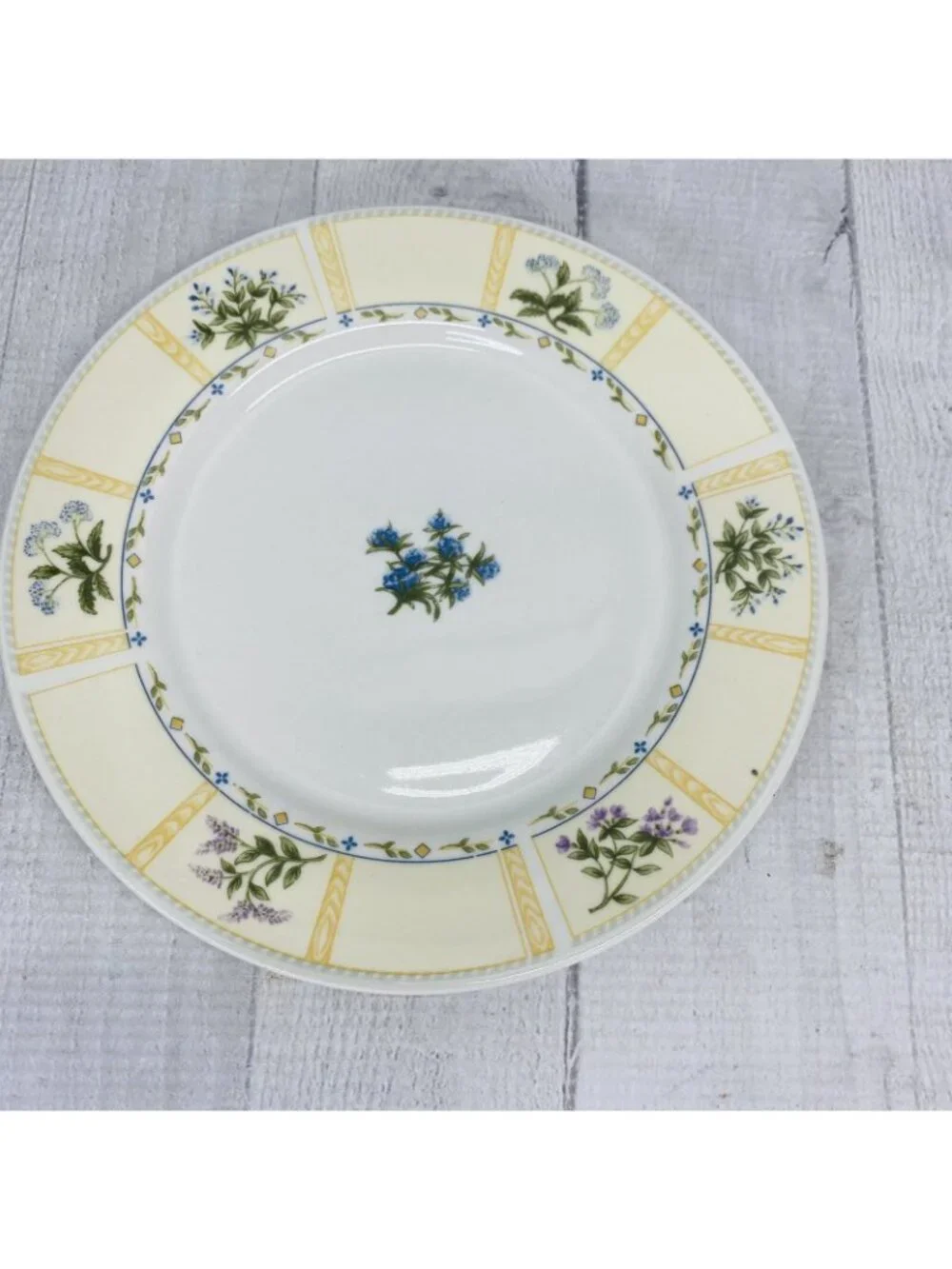 Lynn's China CLARYSSA Livingston Yellow Border Various Floral Salad Plate Set 4