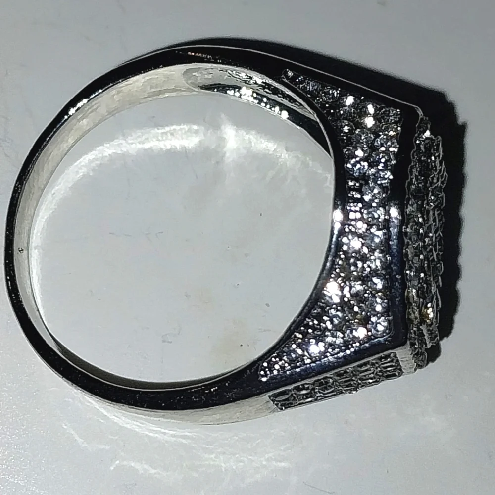 Modern Men's Silvery Hexagonal Diamond Ring Sz 13