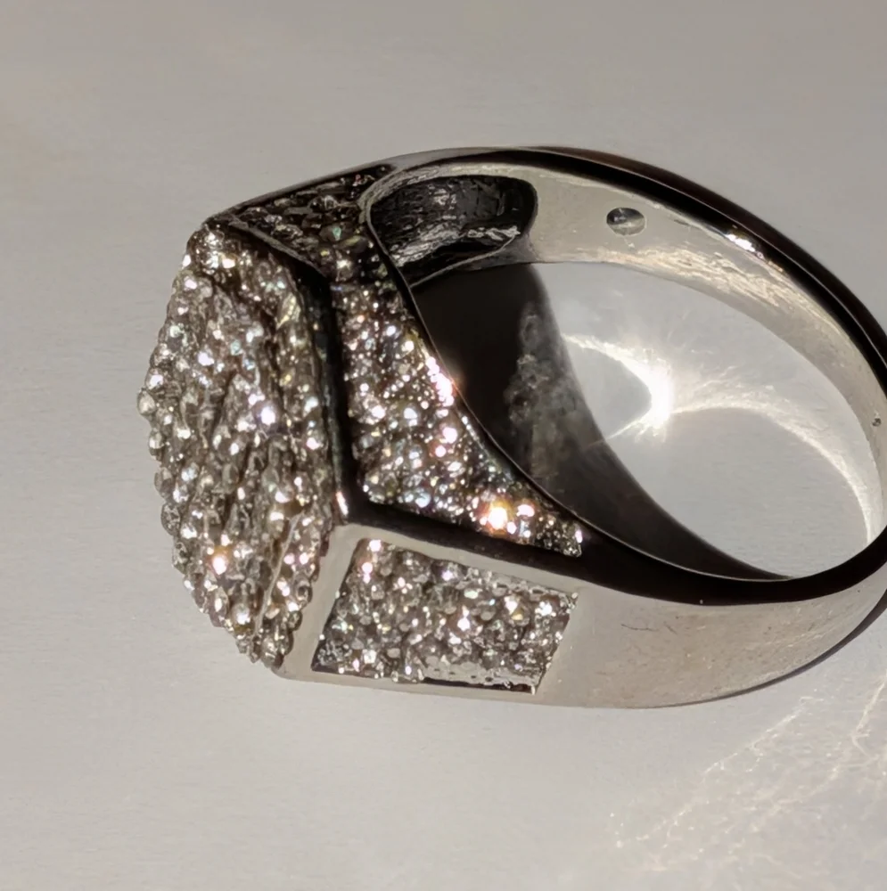 Modern Men's Silvery Hexagonal Diamond Ring Sz 13