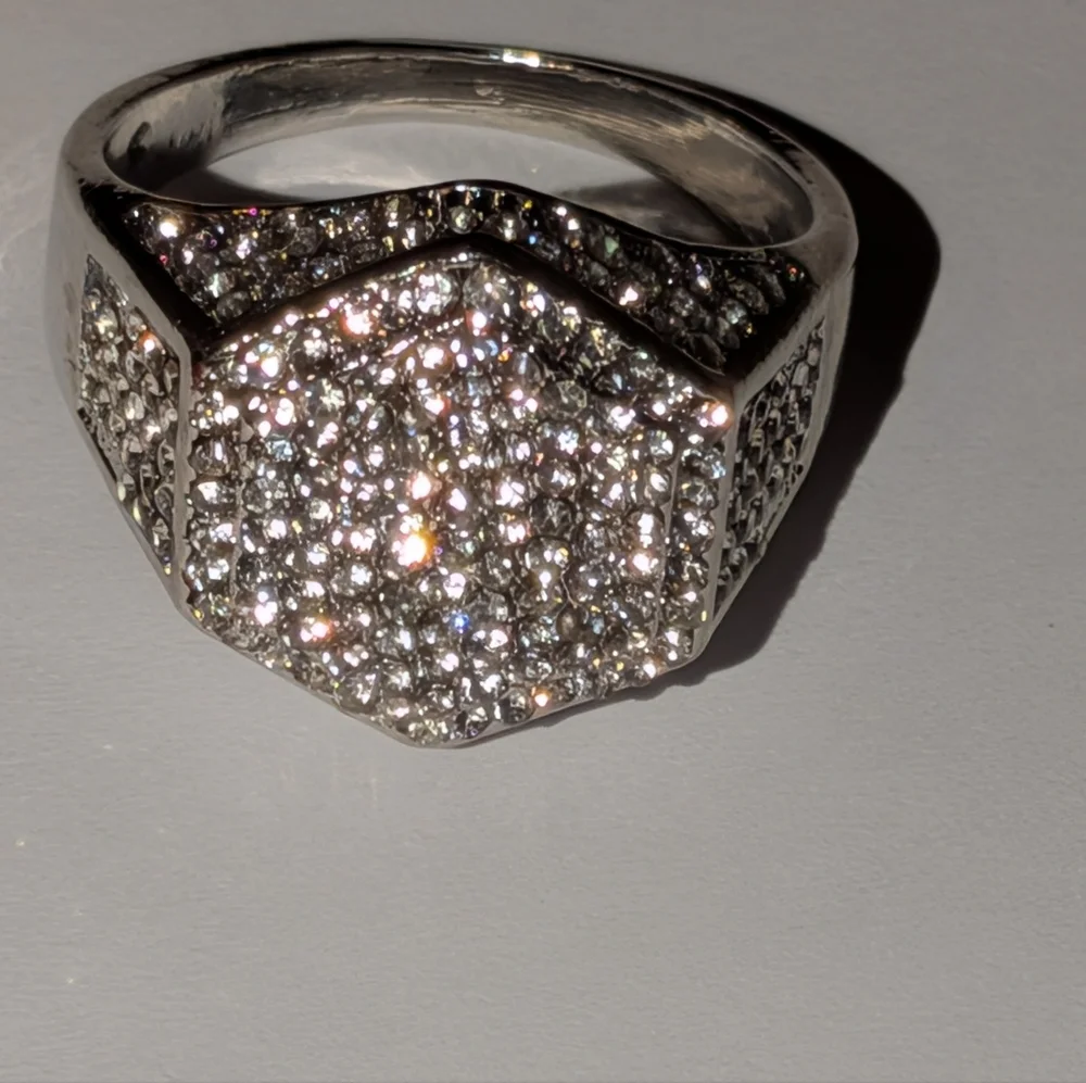 Modern Men's Silvery Hexagonal Diamond Ring Sz 13