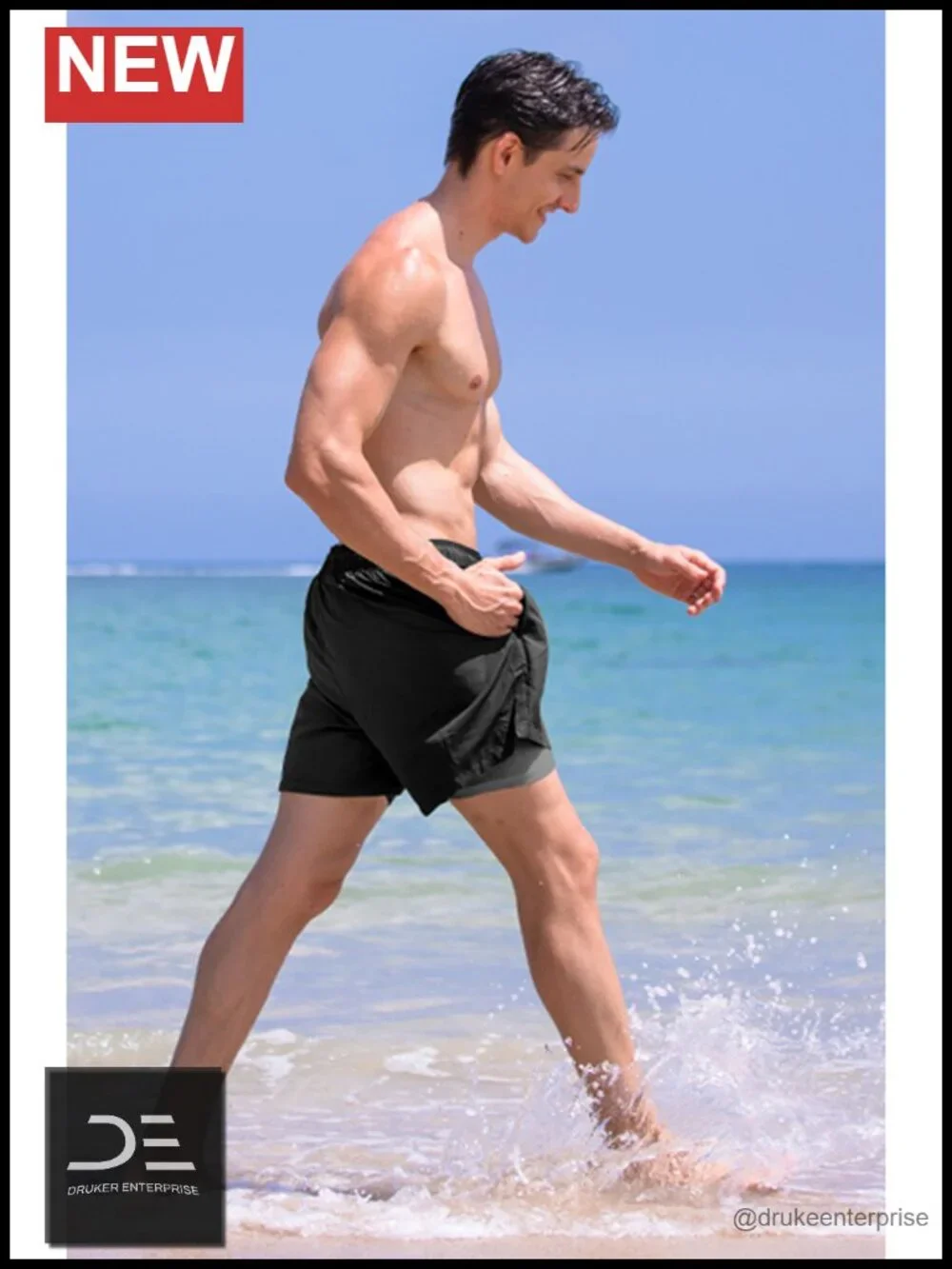Quick Dry Swim Trunks with Compression Liner and Zipper Pockets