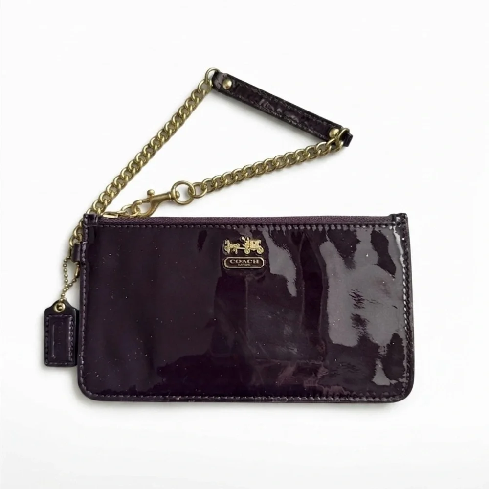 Coach Madison Chain Wristlet Aubergine/Plum Patent Leather
