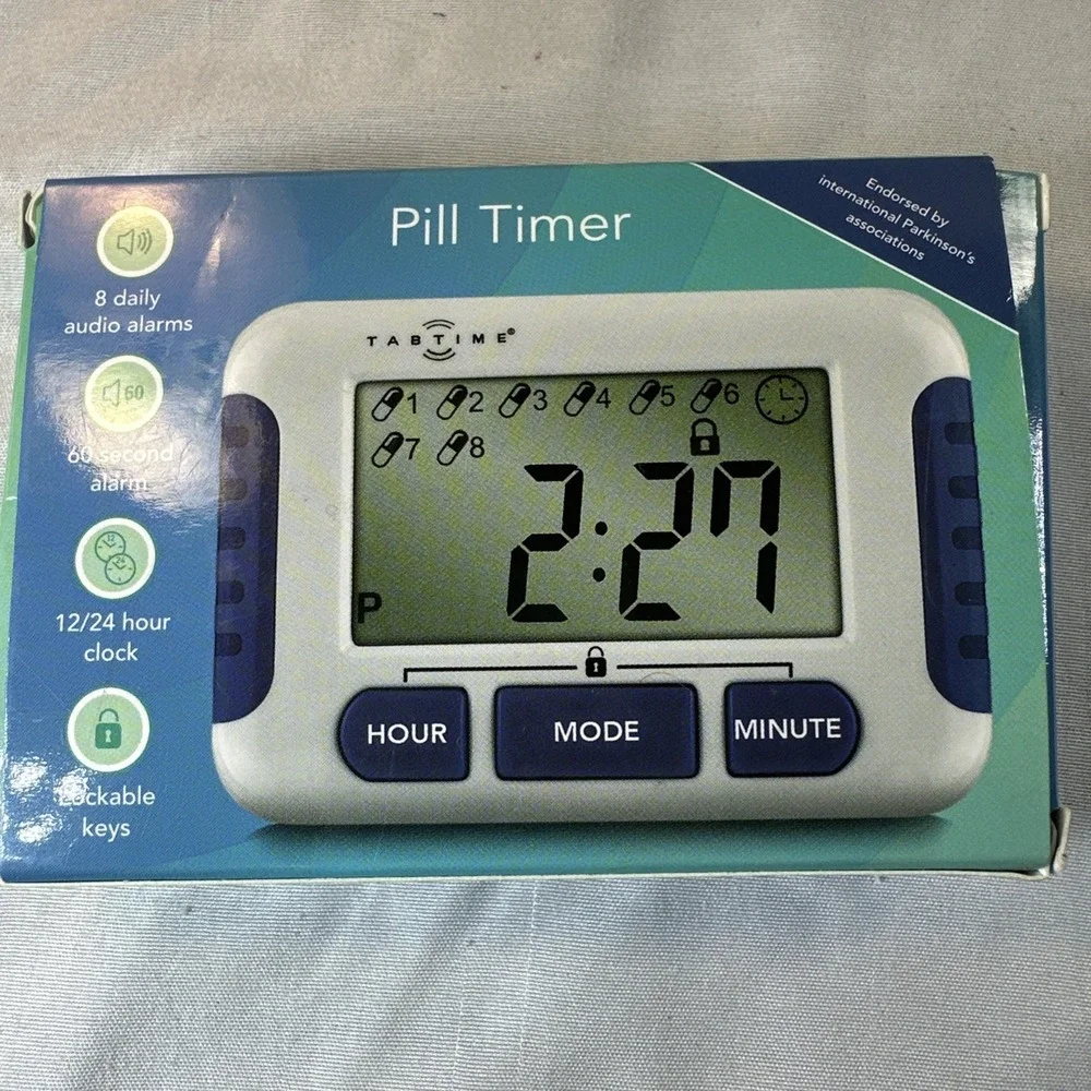 TabTime Timer Electronic Pill Reminder with 8 Alarms per Day Essential NIB