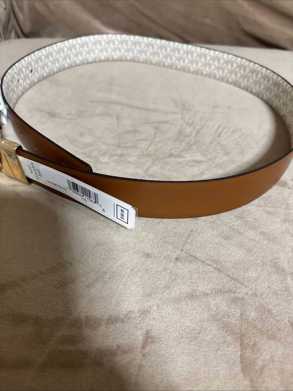 Authentic Michael Kors Reversible Logo Monogram Belt Brown/Vanilla Size Small