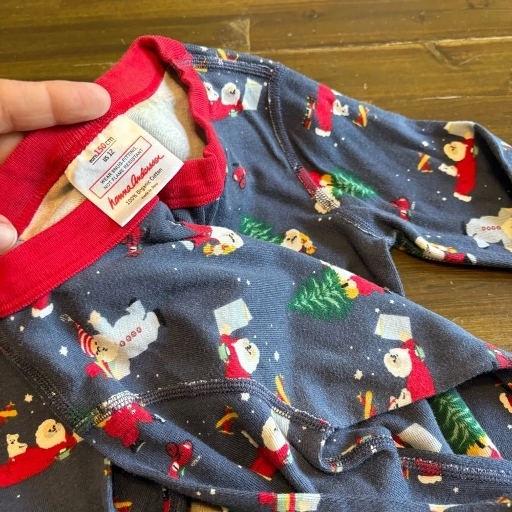 Hanna Andersson Boys Santa Claus Funny Sled Printed Pajamas Pants Long Sleeve 12