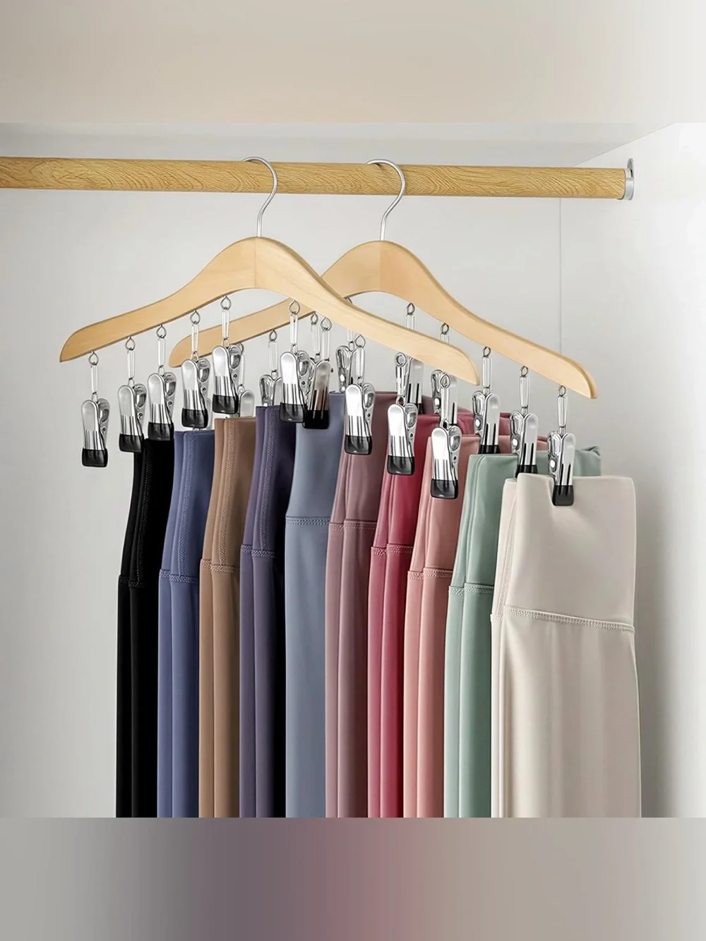 Legging organizer for closet, wooden yoga pants hanger set of 2