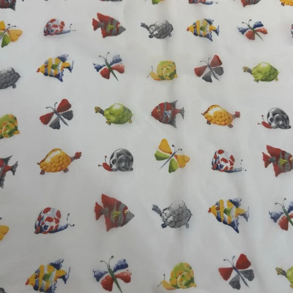 Ann Taylor Long Silk Chiffon Scarf Fish Butterflies Snails Turtles 16”x64”