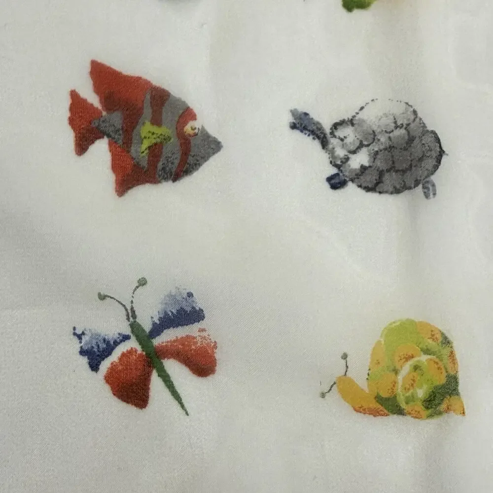 Ann Taylor Long Silk Chiffon Scarf Fish Butterflies Snails Turtles 16”x64”