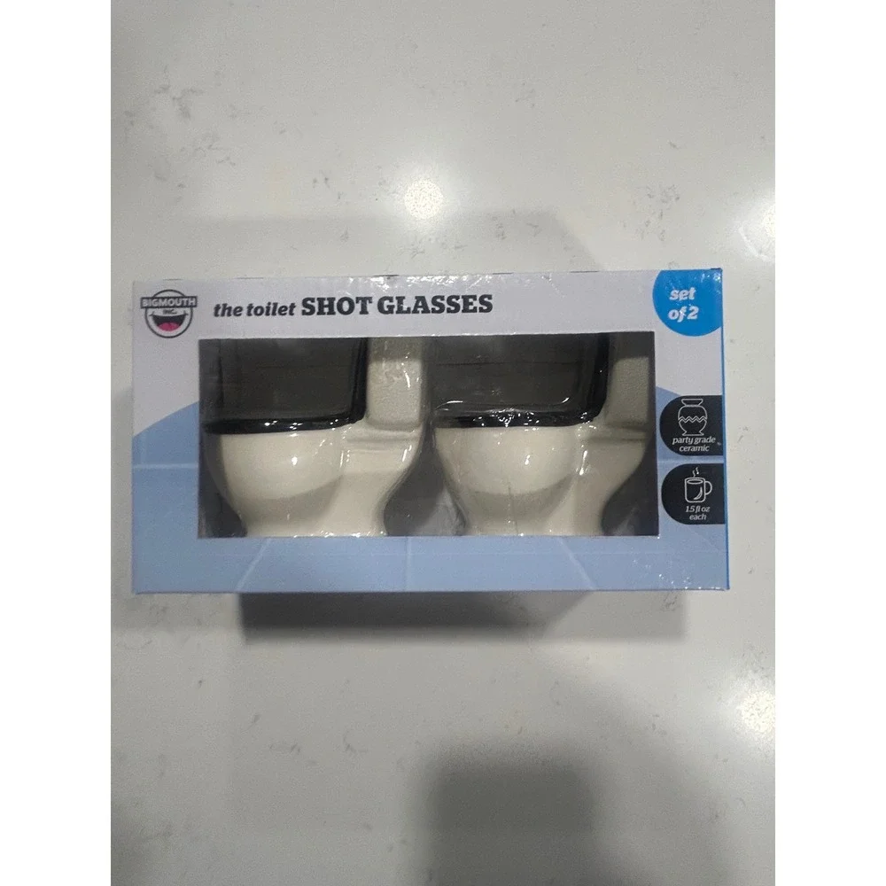 BigMouth Inc The Toilet Shot Glasses Set of 2 Ceramic Gag Gift 1.5oz White Black