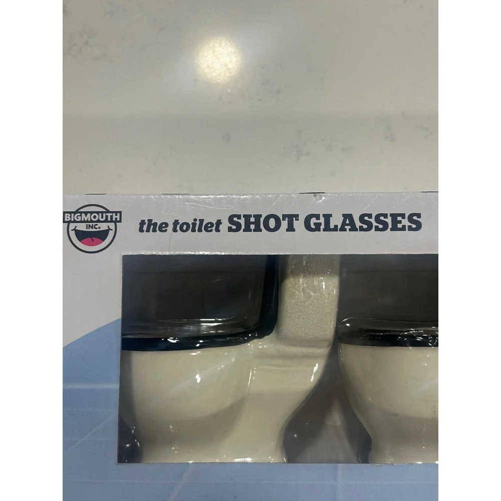 BigMouth Inc The Toilet Shot Glasses Set of 2 Ceramic Gag Gift 1.5oz White Black