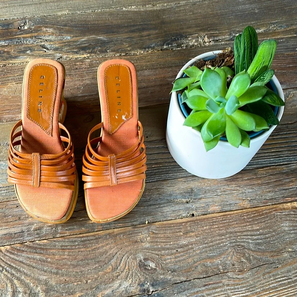 Vintage‎ CELINE soft soled strap wedge sandals