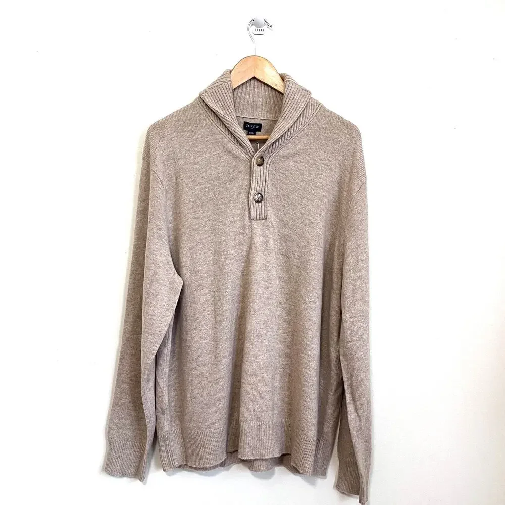 J‎ Crew Mens Shawl Collar Old Money Classic Sweater XXL Beige Wool Minimalist