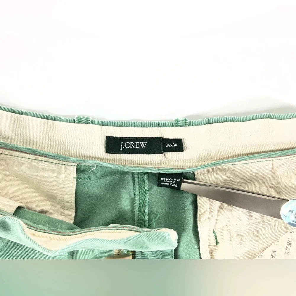 J. Crew Shark Embroidered Chino Flat Front Green‎ Shorts Mens Size 34