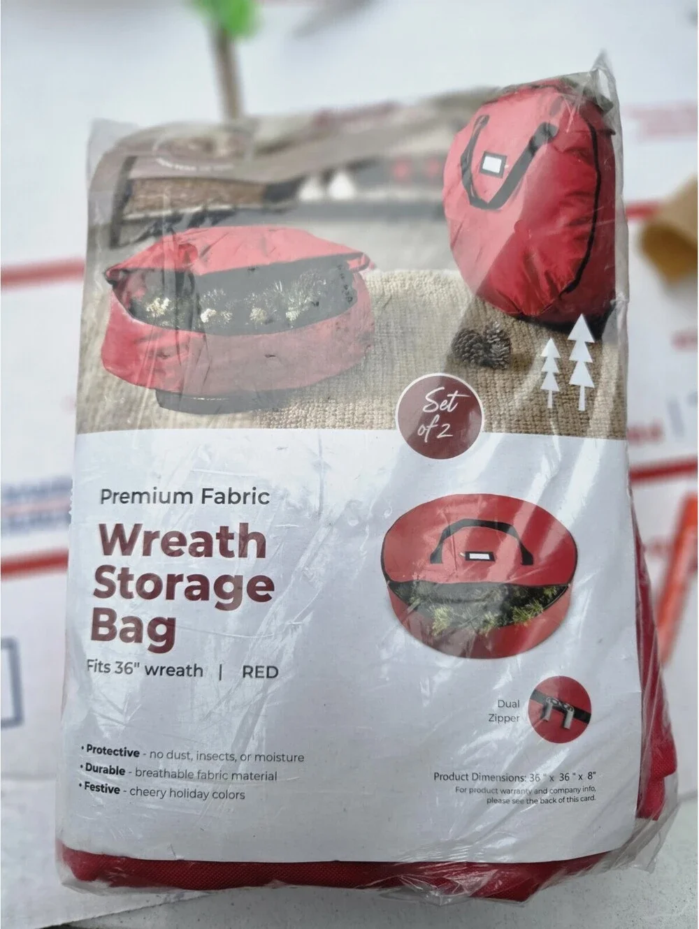 2 Red Wreath  storage Bag 36in