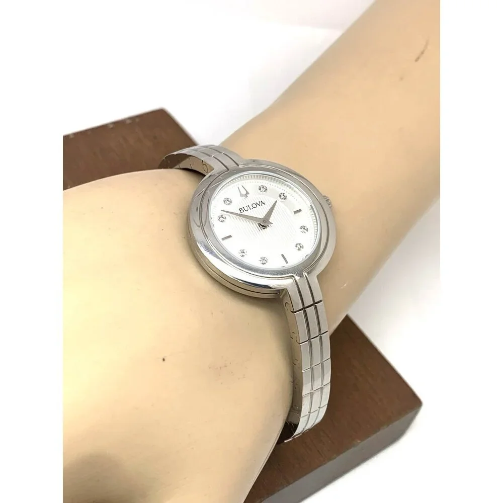 Bulova Women's Watch 96P214 Quartz Diamond Silver Dial Bangle Steel 30mm