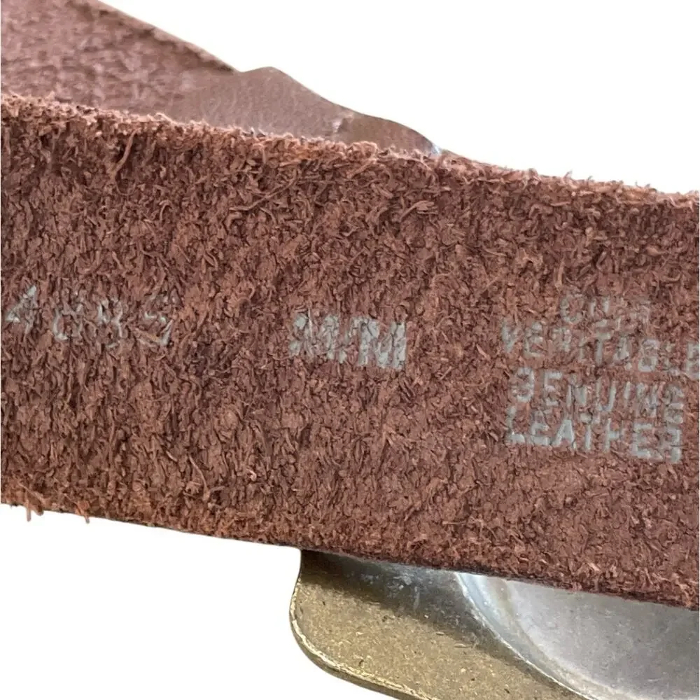 Landes Mocha Brown Leather Belt with Antiqued Gold Tone Buckle M
