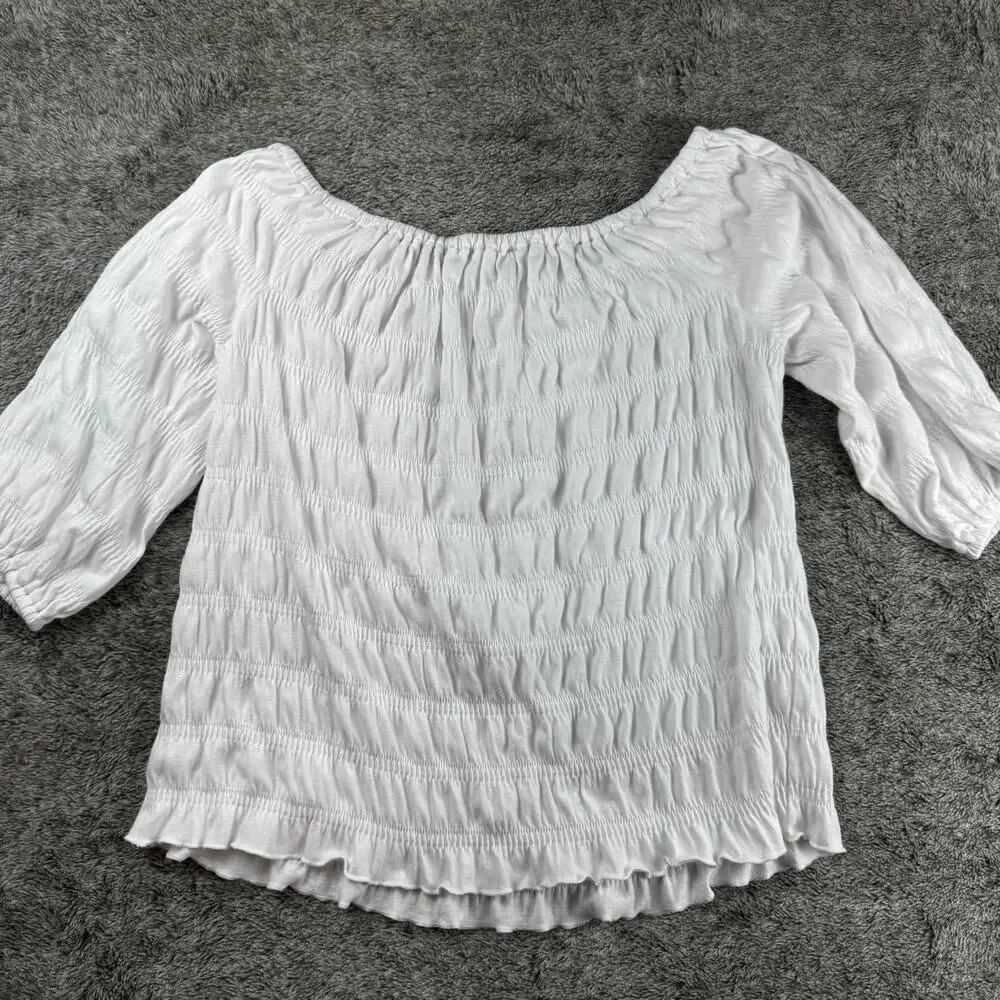 Michael Kors Smocked Off The Shoulder Top Women's Small White
