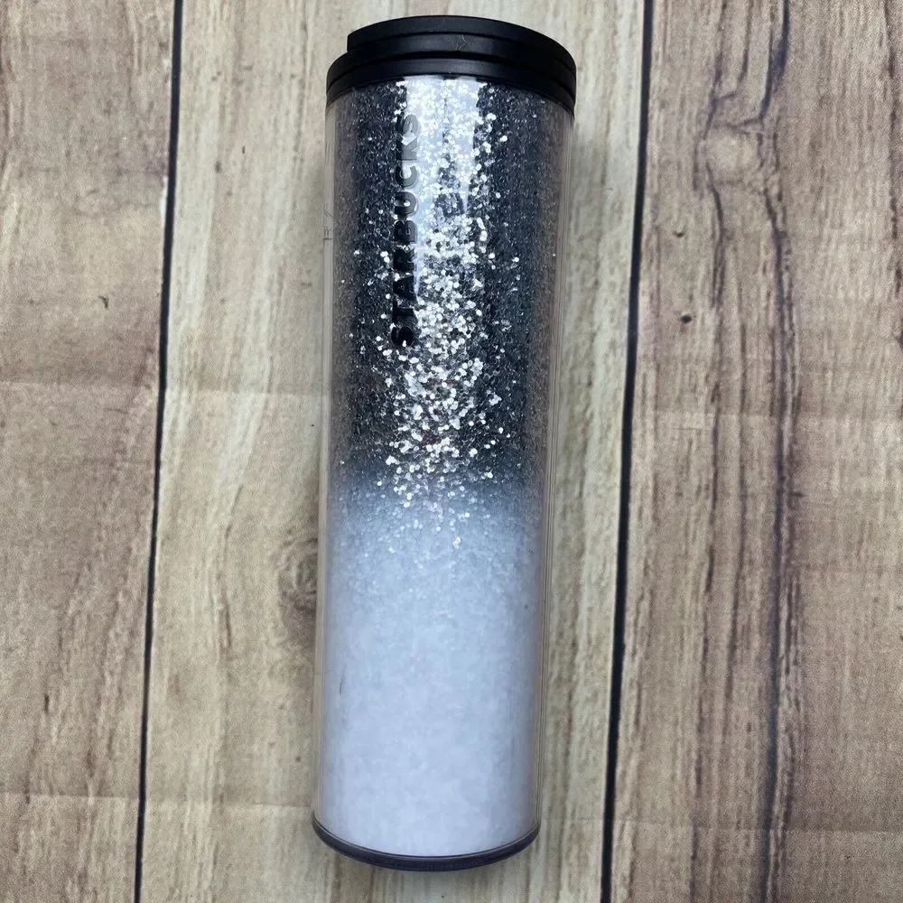 Starbucks Ombre Silver Sparkle Acrylic Tumbler 16 oz Black / Silver‎