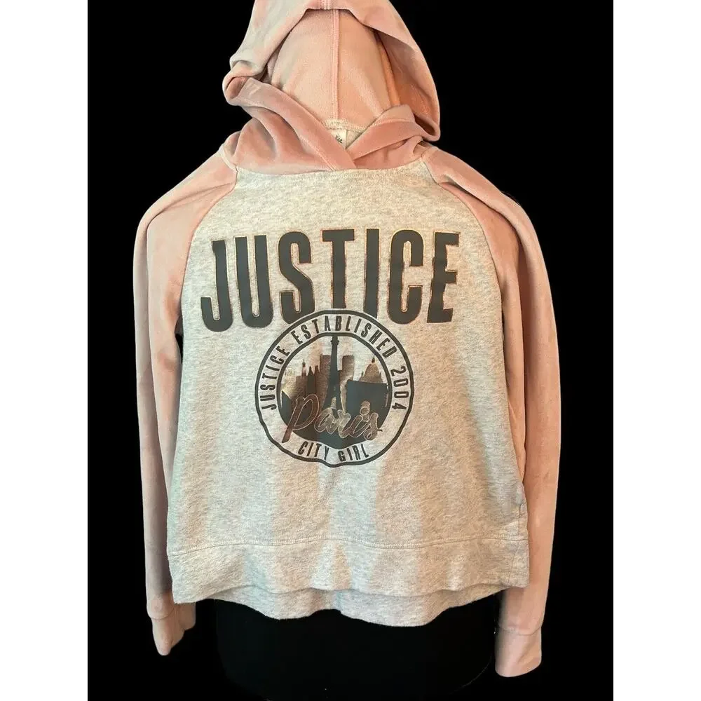 Justice Girls Athletic Girl's Hoodie‎ Size 12 Paris City Girl Pink And Gray