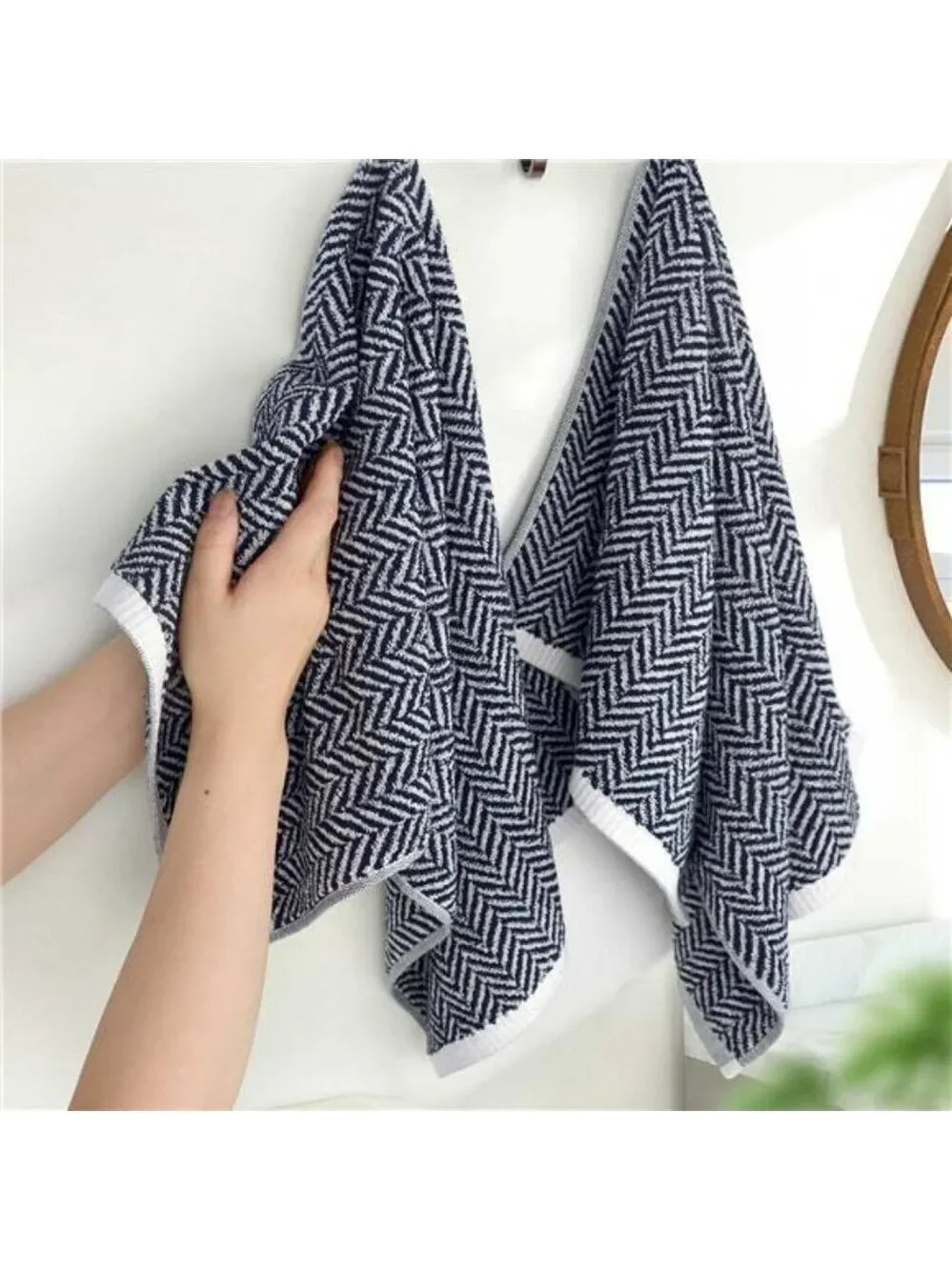 Cotton hand towels set of 2 soft absorbent striped bathroom kitchen guest decor