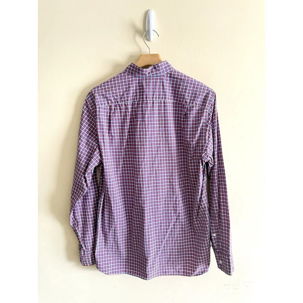 J. Crew Long Sleeve‎ Button Down Shirt Dress Gingham Orange/Red Blue Mens Large