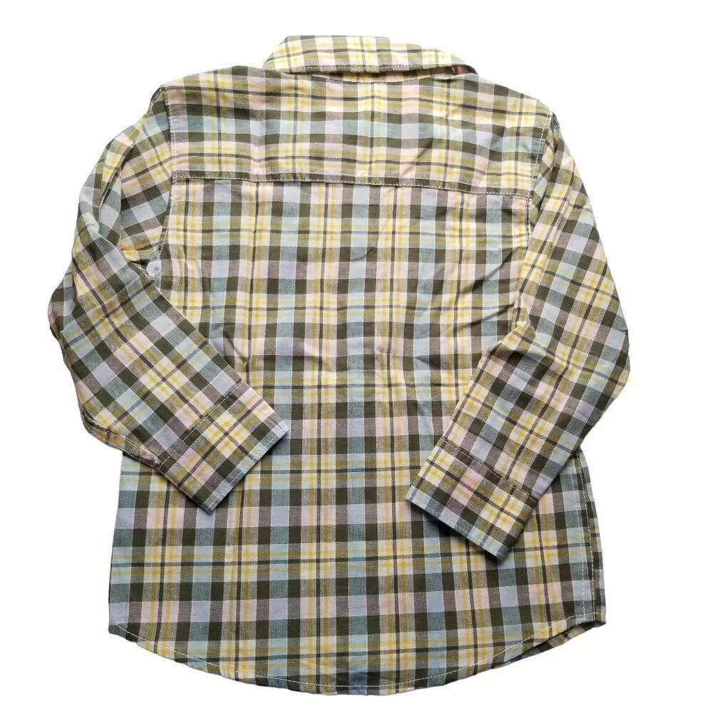 Carter's 4T Button up Shirt Long Sleeve Yellow Green plaid Easter Spring‎ pastel