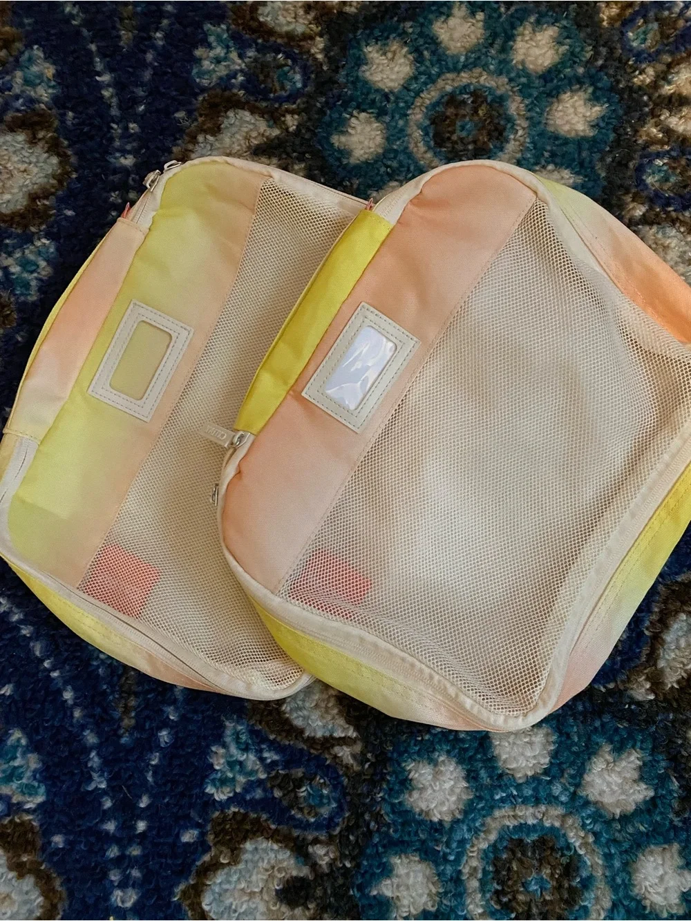 CALPAK Set of 2 Mesh Packing Cubes Travel Organizers Pastel Ombre Yellow Peach