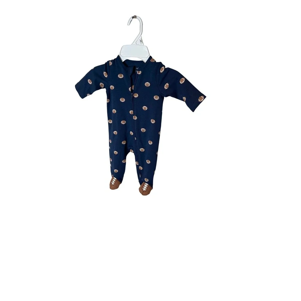 Little Me Baby‎ Boys Navy Blue Football Print Zip Up Footed Sleeper3M