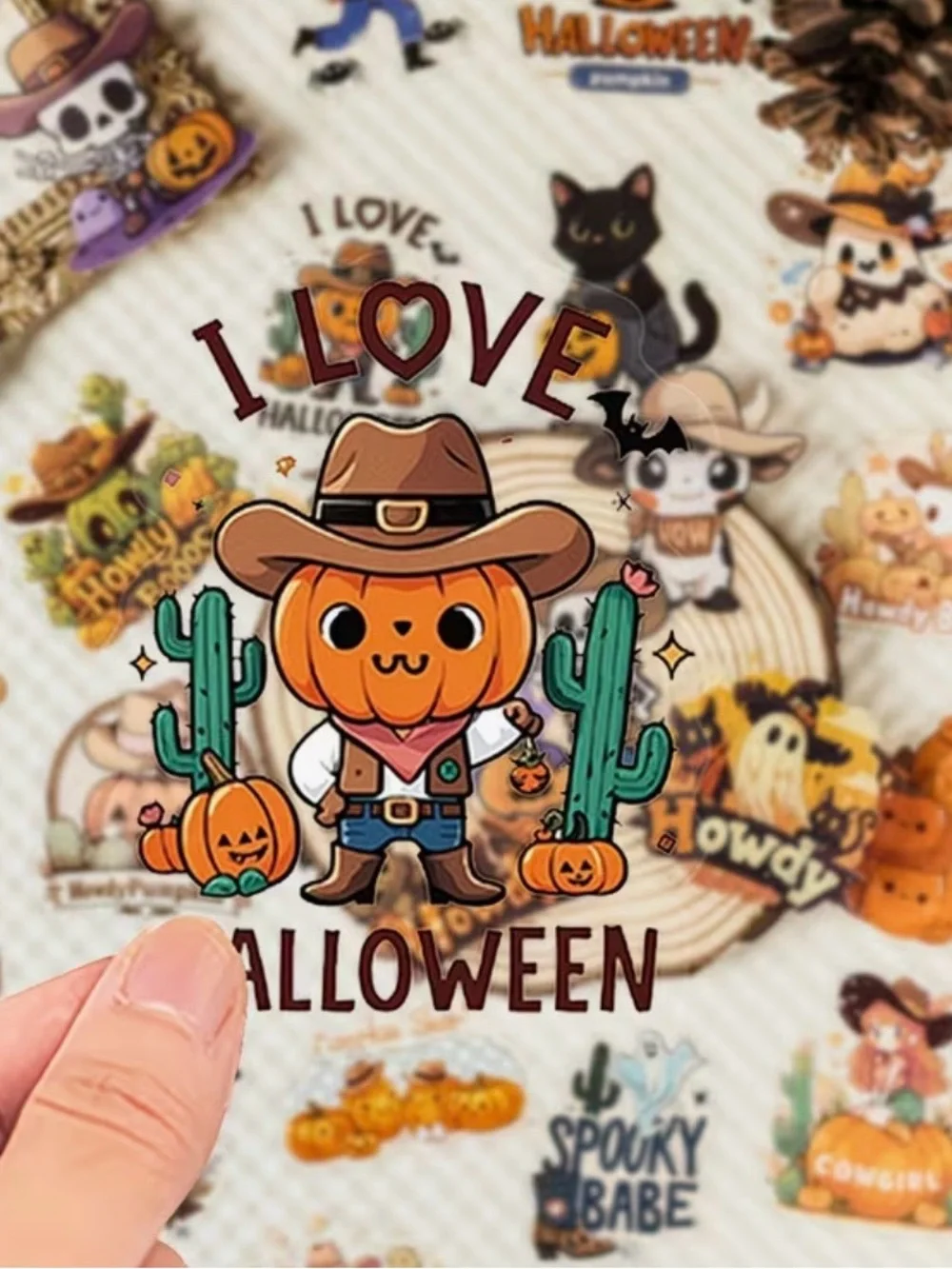 56 Western Halloween Stickers Cowboys & Cowgirls Cactus Pumpkins Ghost Boots