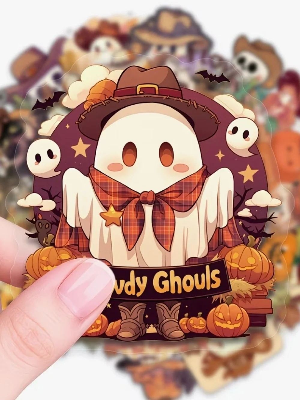 56 Western Halloween Stickers Cowboys & Cowgirls Cactus Pumpkins Ghost Boots