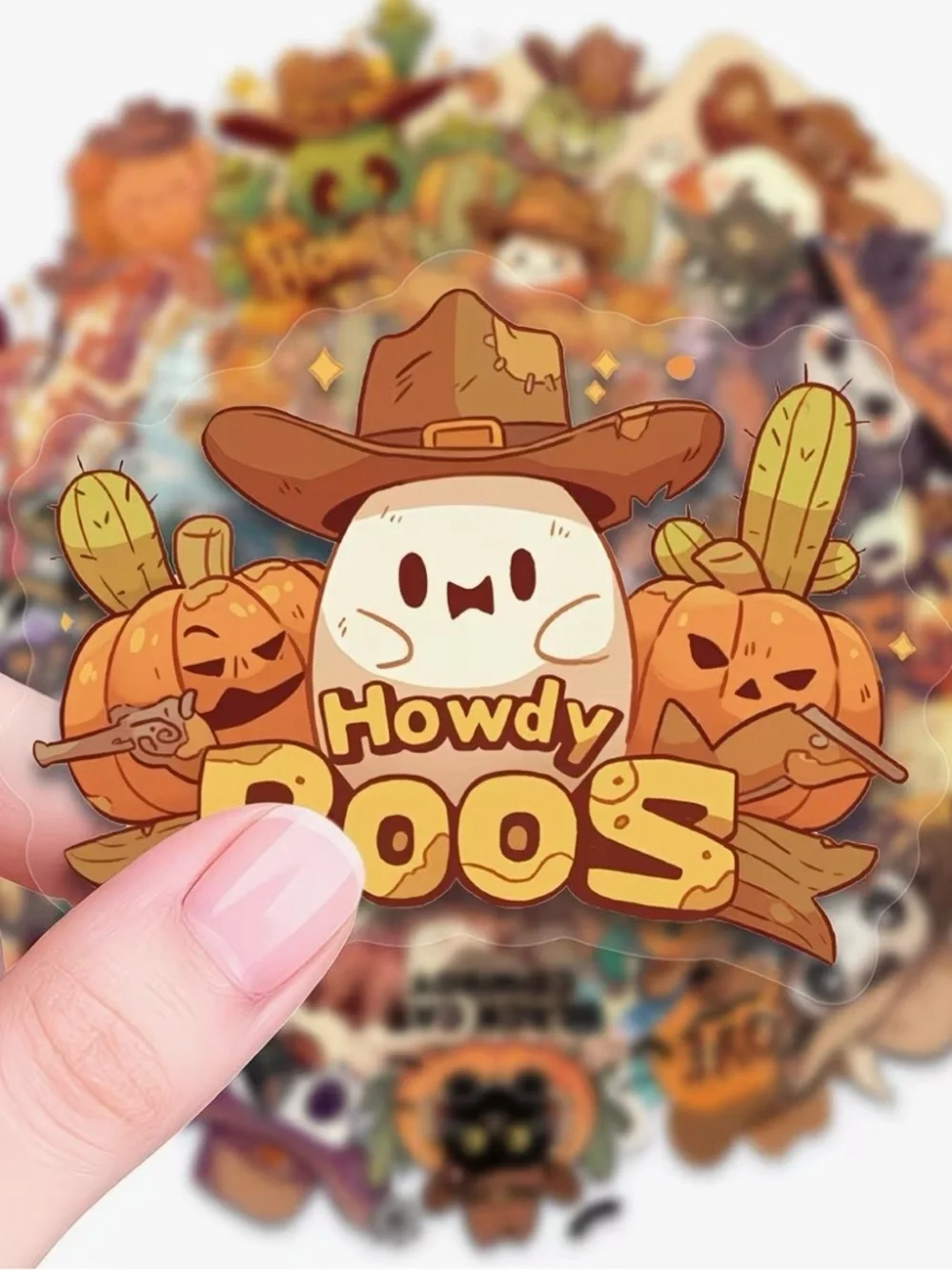 56 Western Halloween Stickers Cowboys & Cowgirls Cactus Pumpkins Ghost Boots